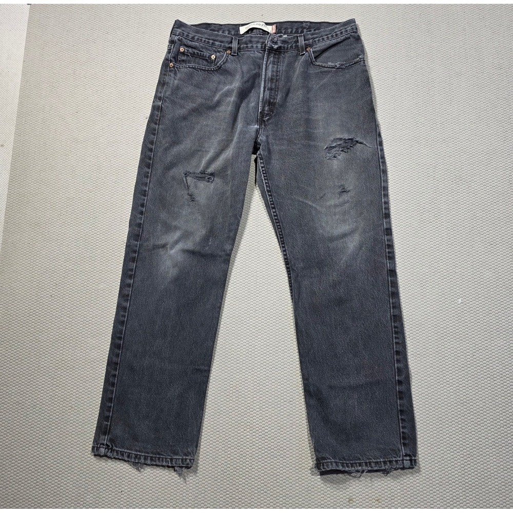 Vtg Levi's 505 Regular Fit Black‎ Denim Jeans Mens W38 L32 Distressed Ripped
